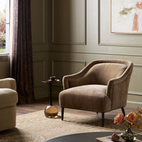 Wells Chair in Altair Mushroom featuring a curved back and plush upholstery.