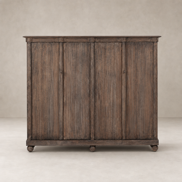 Lisbon Cabinet in distressed cocoa pine featuring rustic charm and textured wood finish.