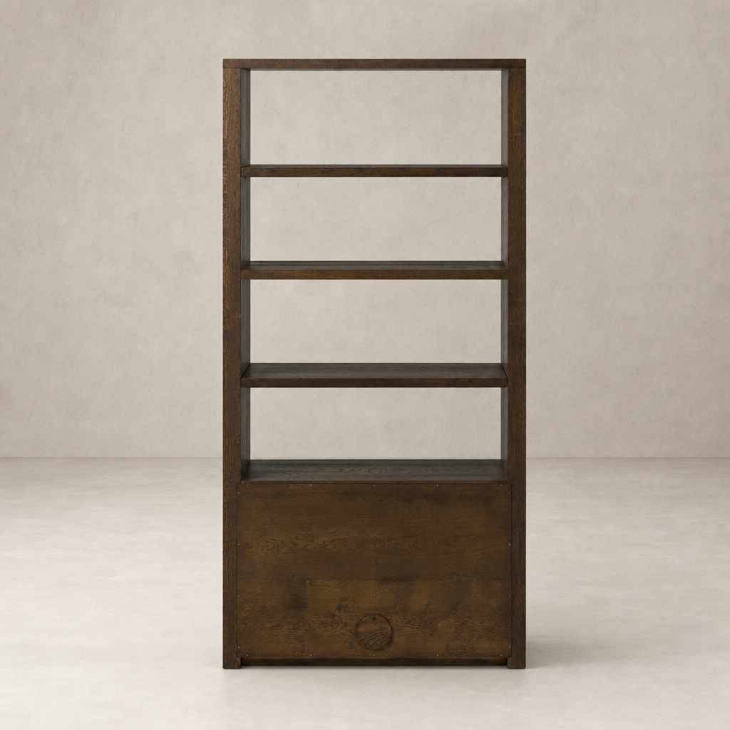 Tobacco Oak Sedona Bookcase with four spacious shelves and a modern design.