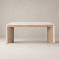 Sandy Oak Kyoto Desk with soft curves and two functional drawers.