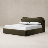Surrey Olive bed with a curved headboard and soft upholstery finish.