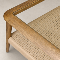 Brandy Coffee Table featuring a sleek tempered glass top and natural wood frame.