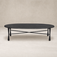 Rhea Coffee Table with grey Italian marble top and unique black metal legs.