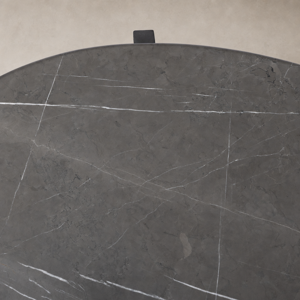 Grey Italian marble surface of the Rhea Coffee Table showcasing sleek lines and elegant finish.
