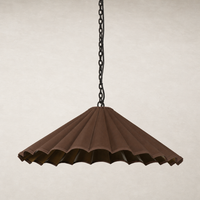 Espresso canvas pendant light with a scalloped shape and black chain.