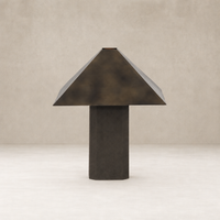 Forest green canvas table lamp with a modern geometric design and sturdy base.