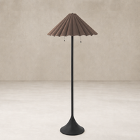Espresso canvas floor lamp with a sleek black base and fluted shade design.