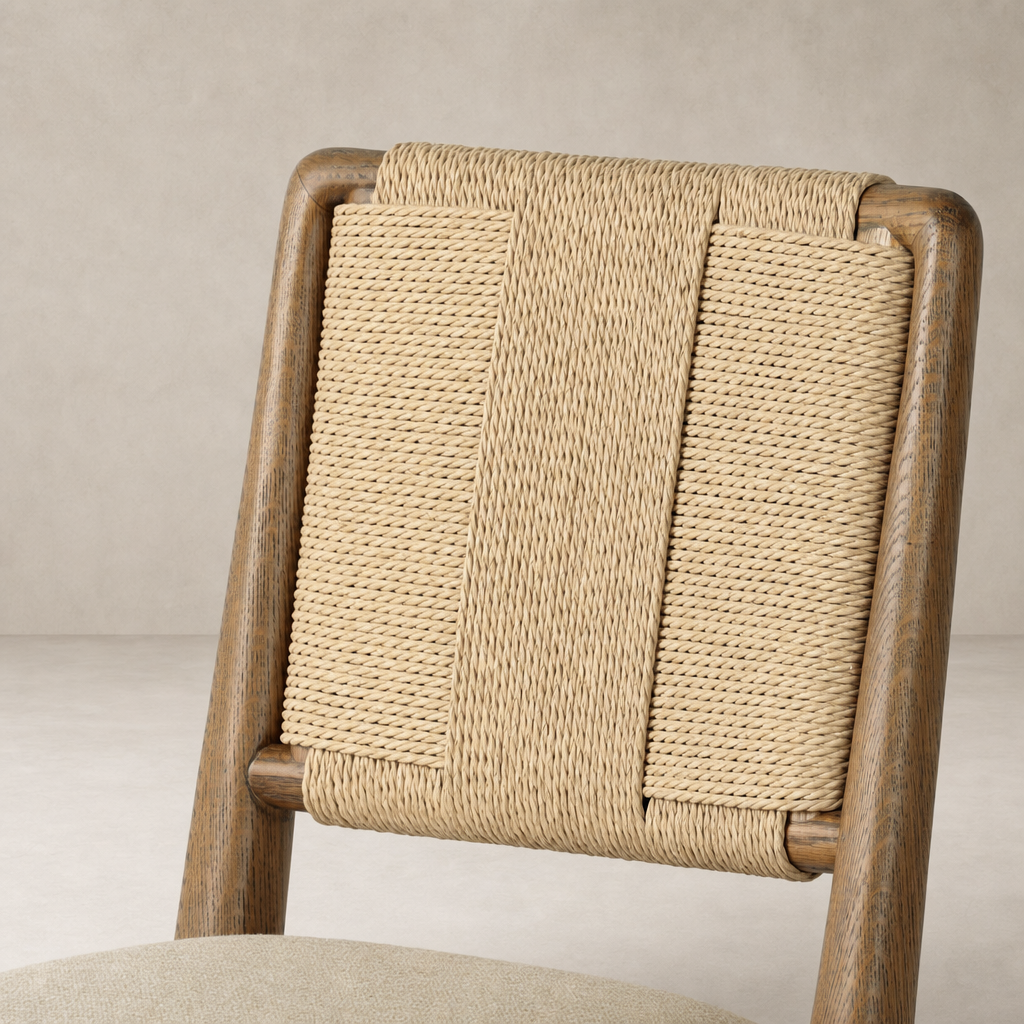 Kauri Bar + Counter Stool featuring Alcala Wheat woven back and wooden frame.