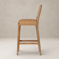 Kauri Bar + Counter Stool in Maestro Camel with sleek lines and sturdy wood legs.
