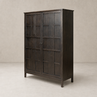 Bristol Cabinet in smoked black featuring a sleek, modern design and geometric door panels.