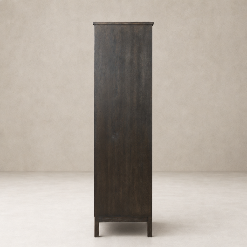 Tall Bristol Cabinet in smoked black, showcasing a sleek, minimalist design.