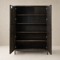 Bristol Cabinet in Smoked Black featuring spacious shelves and a sleek design.