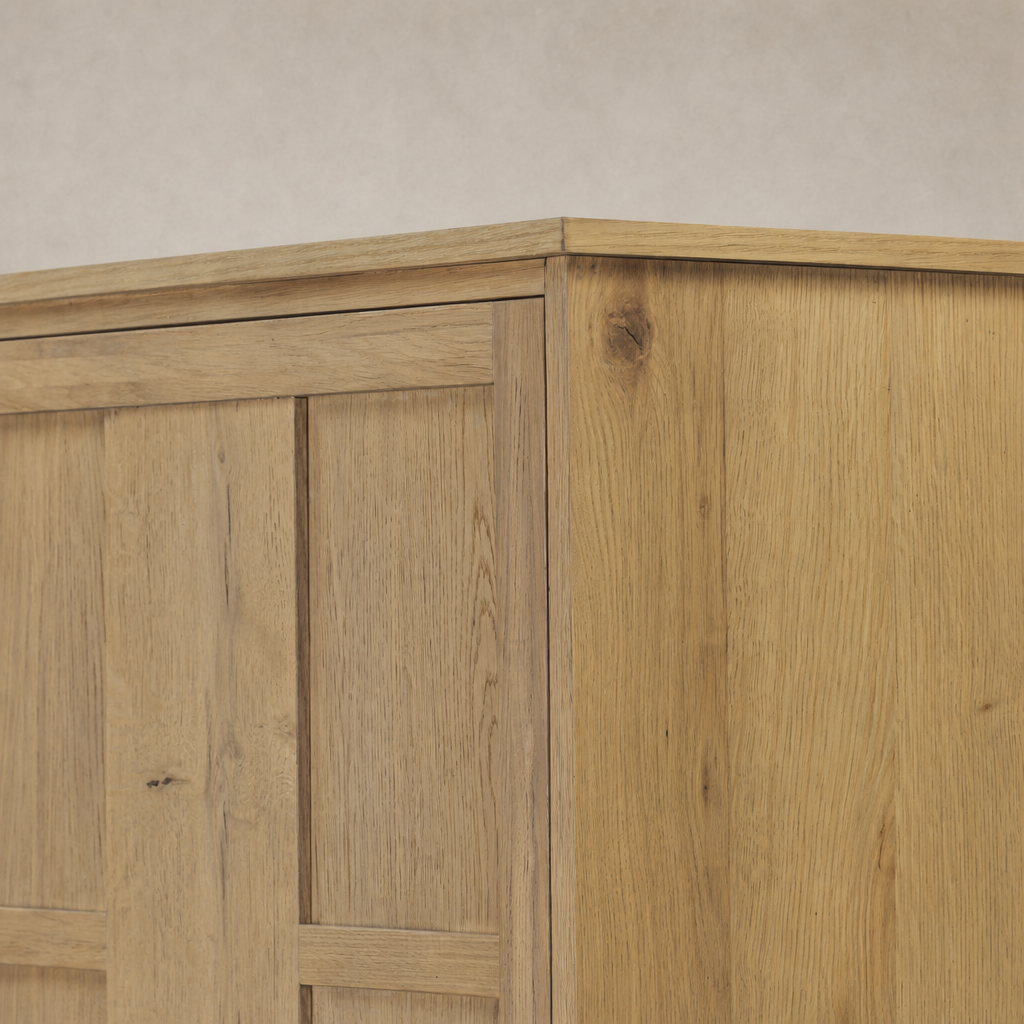 Close-up of Bristol Cabinet showcasing its Aged Natural Oak texture and finish.