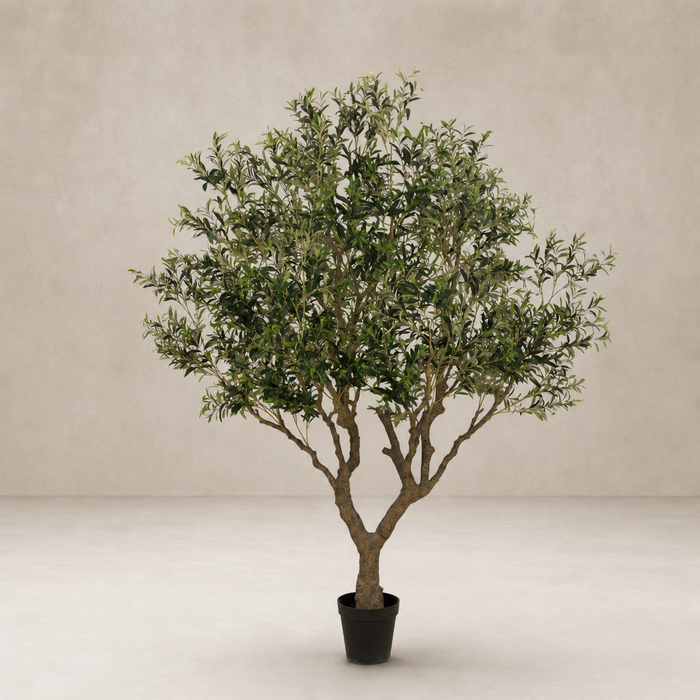 Faux Olive Tree Wide with lush green leaves and realistic branching.