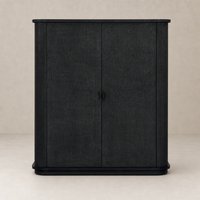 Kanoa Cabinet in black linen featuring a sleek, textured finish and simple handles.