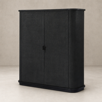 Sleek Kanoa Cabinet in black linen with curved edges and stylish handles.