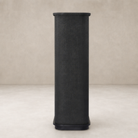 Kanoa Cabinet in black linen features a sleek cylindrical design with textured finish.