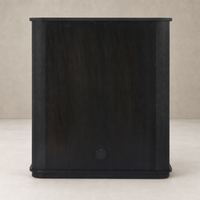 Kanoa Cabinet in black linen features a sleek rectangular design with textured sides.