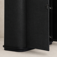 Kanoa Cabinet in black linen showcasing textured finish and sleek, minimalist design.