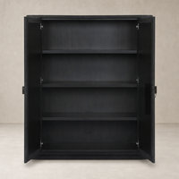 Kanoa Cabinet in black linen with spacious shelving and sleek modern design.