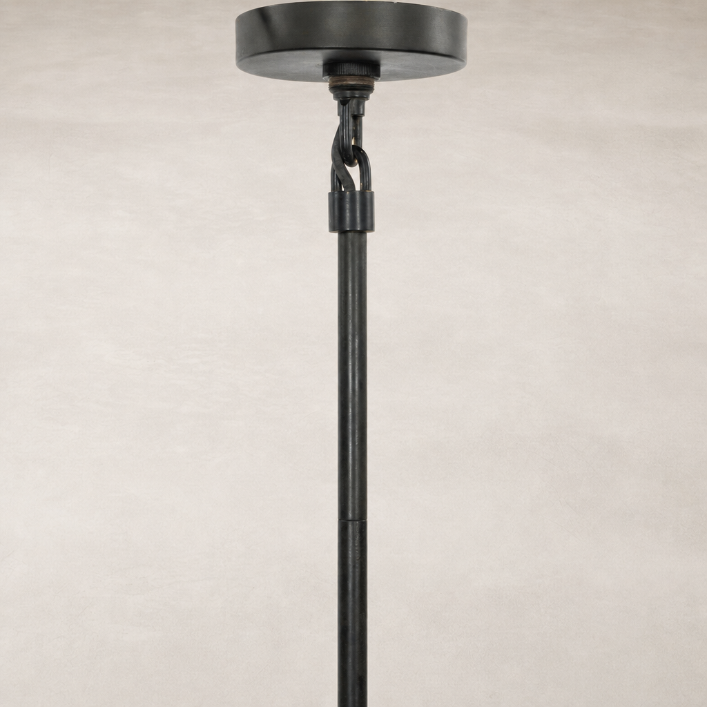 Natural bronze linear chandelier with a sleek, minimalist design and adjustable height.