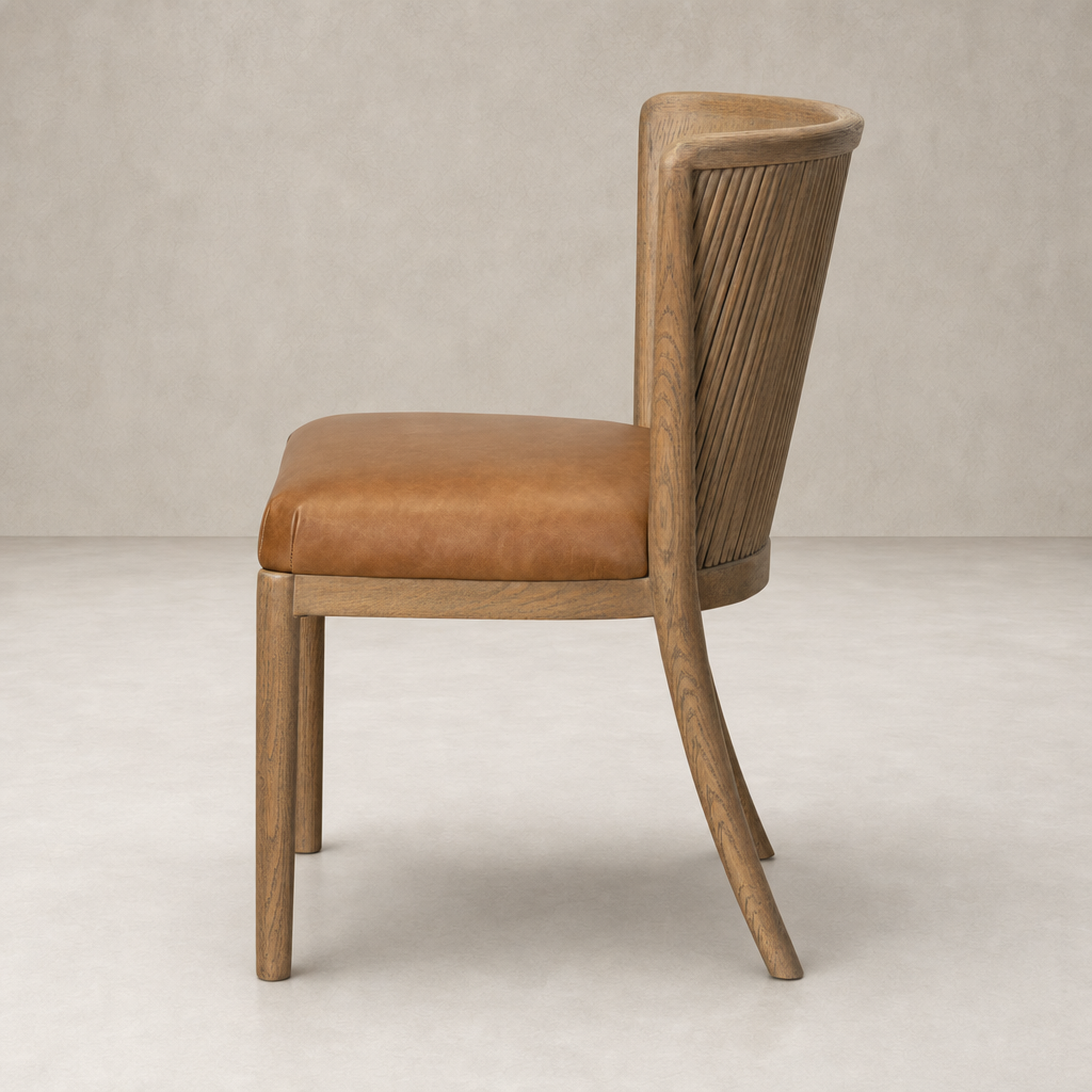 Skye Dining Chair in Sonoma Chestnut with curved back and tan leather seat.