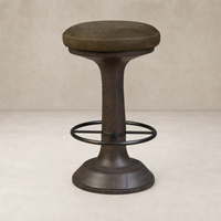 Nubuck olive counter stool featuring a circular cushion and a sturdy wooden base.