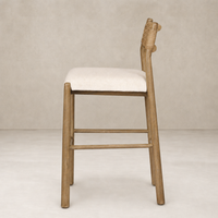 Seoul Bar + Counter Stool in Lynchart Sand with a minimalist design and woven accents.