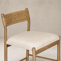 Seoul Bar + Counter Stool in Lynchart Sand with woven back and cushioned seat.