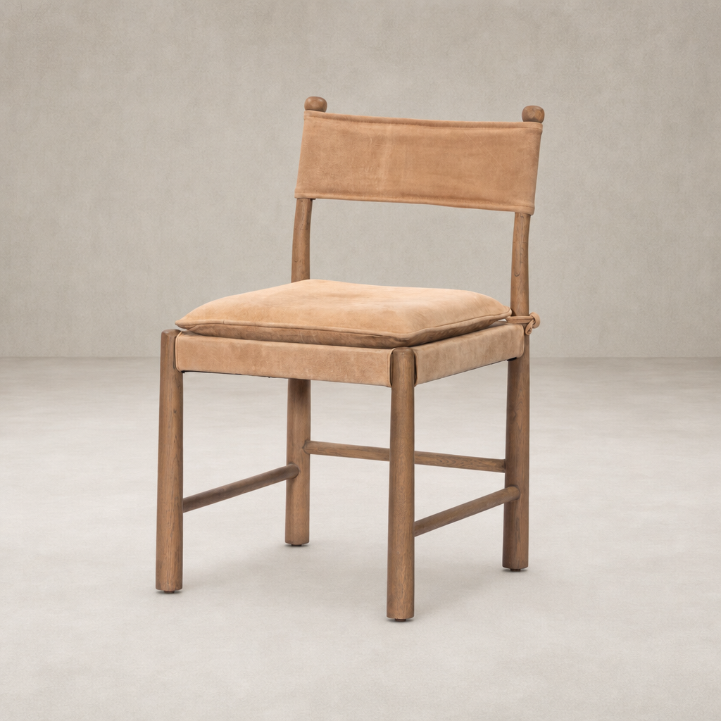 Winchester Beige dining chair with a cushioned seat and minimalist wooden frame.