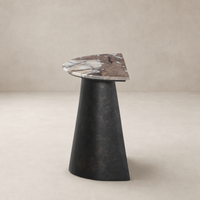 Bianca End Table featuring a unique triangular marble top and sleek black base.