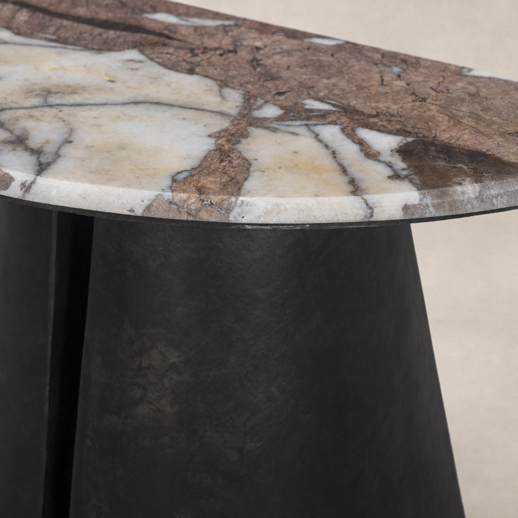 Bianca End Table featuring a sleek black base and stylish marble top with natural variations.