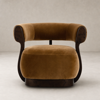 Bodhi Swivel Chair in Surrey Ochre featuring plush velvet and stylish curved arms.