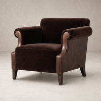 Serena Chair in Monte Chocolate featuring plush upholstery and elegant curved arms.