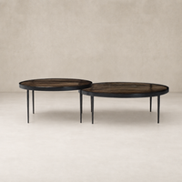 Kiko Nesting Tables set of 2 with smoked brown cast glass tops and black legs.