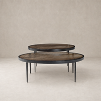 Kiko Nesting Tables in smoked brown cast glass with sleek round tops and slender legs.