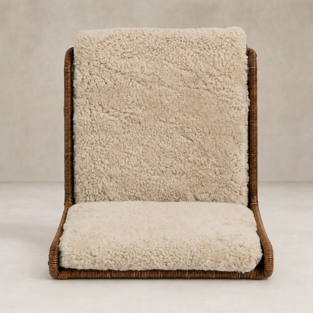Ingrid Dining Chair in beige shorn shearling with a modern, textured design.