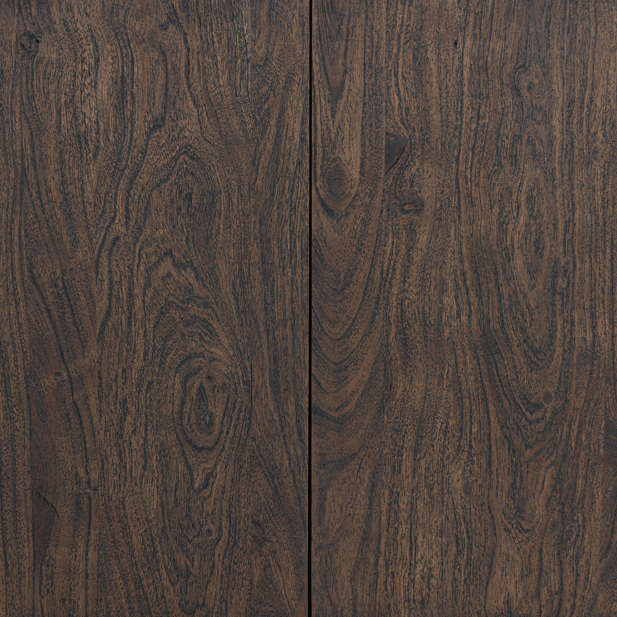 Dark brown acacia texture of the Paolo Sideboard, showcasing beautiful wood grain patterns.
