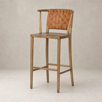 Berlin Bar + Counter Stool in Haven Tobacco with woven leather back and sturdy wooden frame.