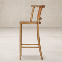 Berlin Bar + Counter Stool in Haven Tobacco with a sleek wooden design and unique textured backrest.