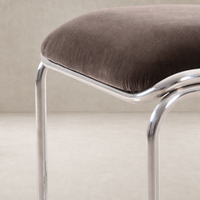 Surrey Mink dining chair with plush velvet seat and sleek chrome legs.