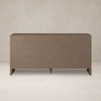 Sandy Oak 6 drawer dresser with a modern, minimalist design and sturdy legs.