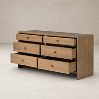 Sandy oak six drawer dresser with simple hardware and clean lines.