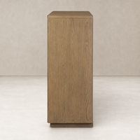 Felix Small Cabinet in drifted oak with a sleek, simple design and textured finish.