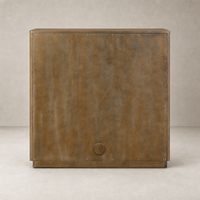 Felix Small Cabinet in Drifted Oak with a sleek, minimalist design and circular handle.