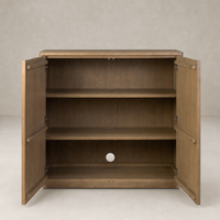 Felix Small Cabinet in drifted oak with two shelves and spacious interior.