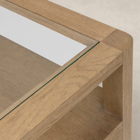Silas End Table featuring a wooden frame with sleek glass inlay detail.