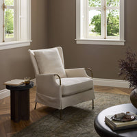 Ada Chair in Bergamo Parchment fabric, featuring elegant armrests and plush cushioning.