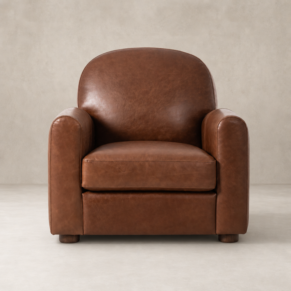 Chiara Chair in Dulane Mahogany features a rounded back and plush seat.
