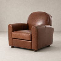 Chiara Chair in Dulane Mahogany with rounded arms and plush leather upholstery.